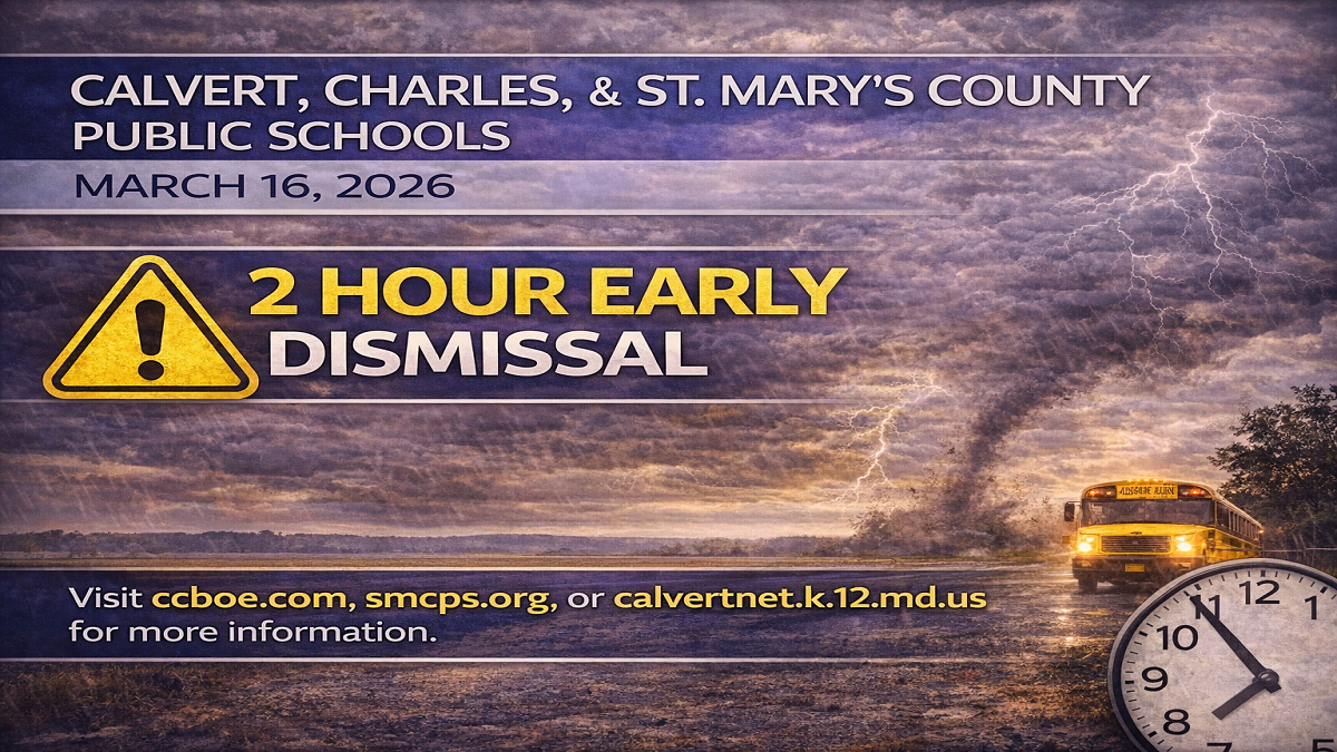 Severe Weather Forces 2-Hour Early Dismissal in Southern Maryland